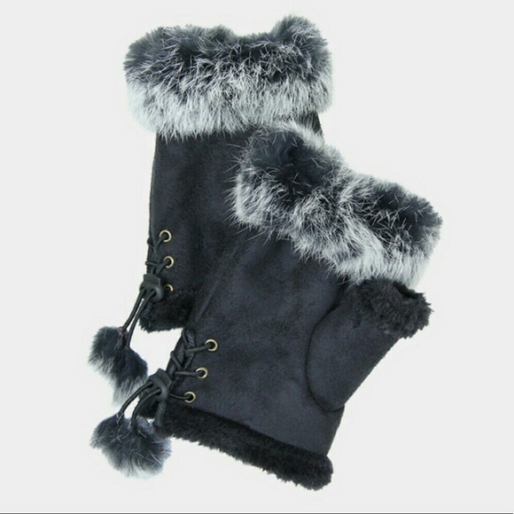 Fingerless Faux Fur Trim Gloves - Picture 1 of 2